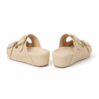 Soft Apricot Women's Open-Toe Raffia Buckle Slide Sandals heel detail