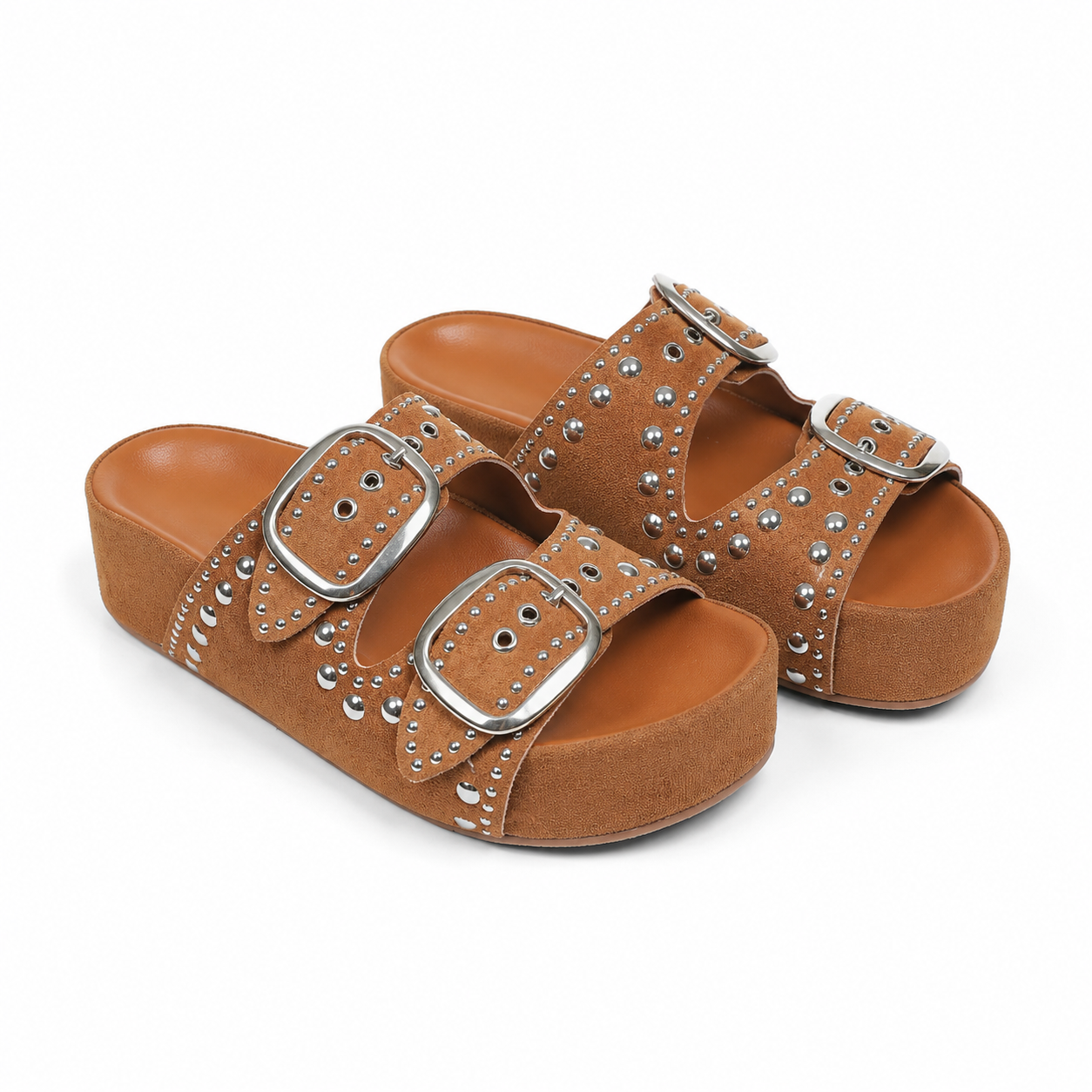 Rich Brown Women's Open-Toe Raffia Buckle Slide Sandals
