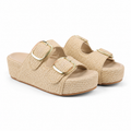 Soft Apricot Women's Open-Toe Raffia Buckle Slide Sandals