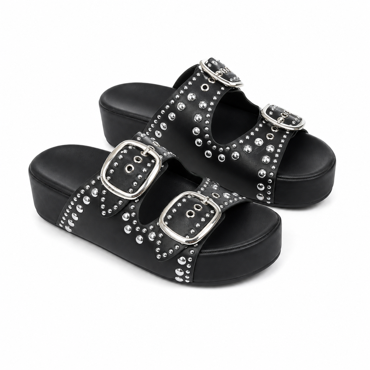 Deep Black Women's Open-Toe Raffia Buckle Slide Sandals