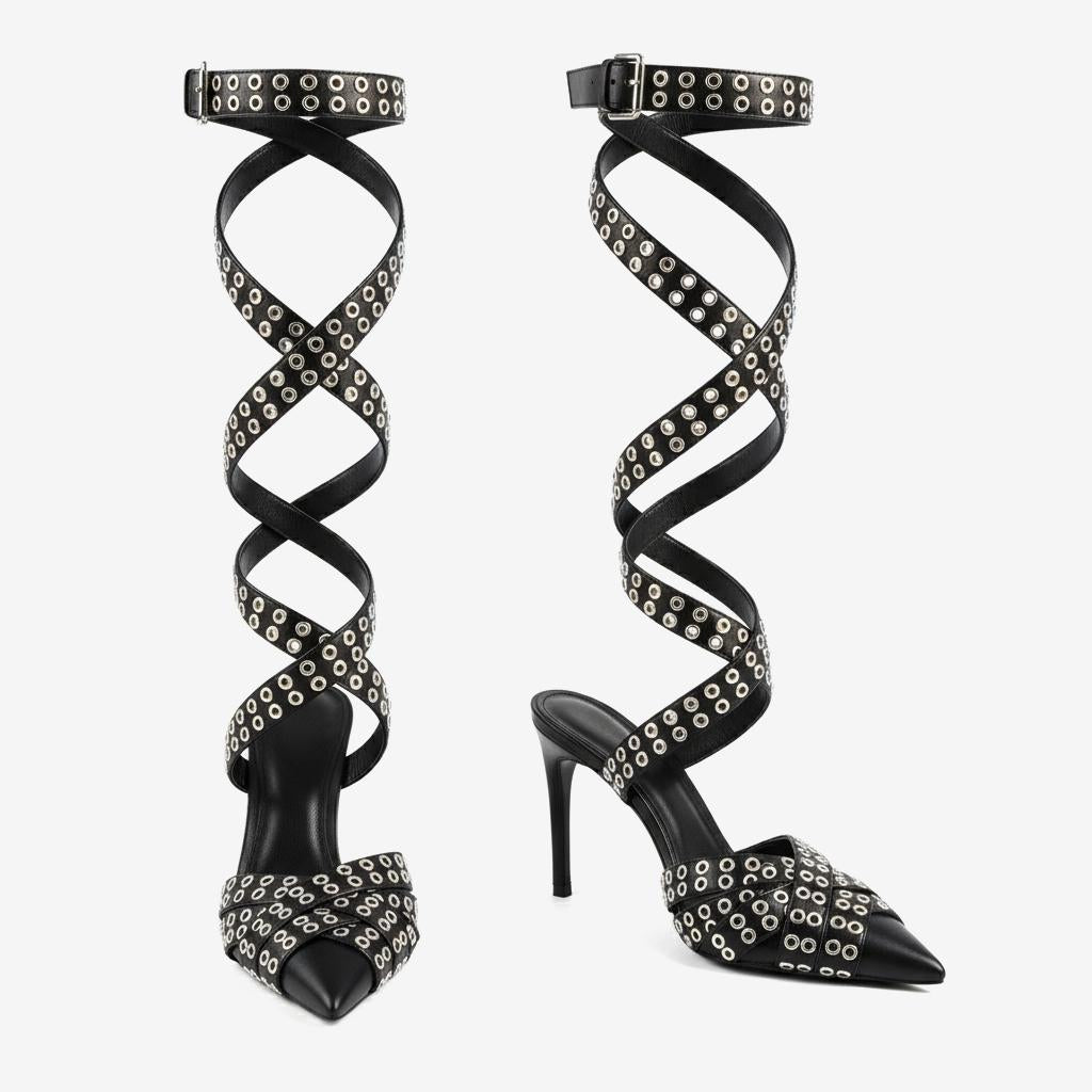 Deep Black Bobbio Leather Sandals
