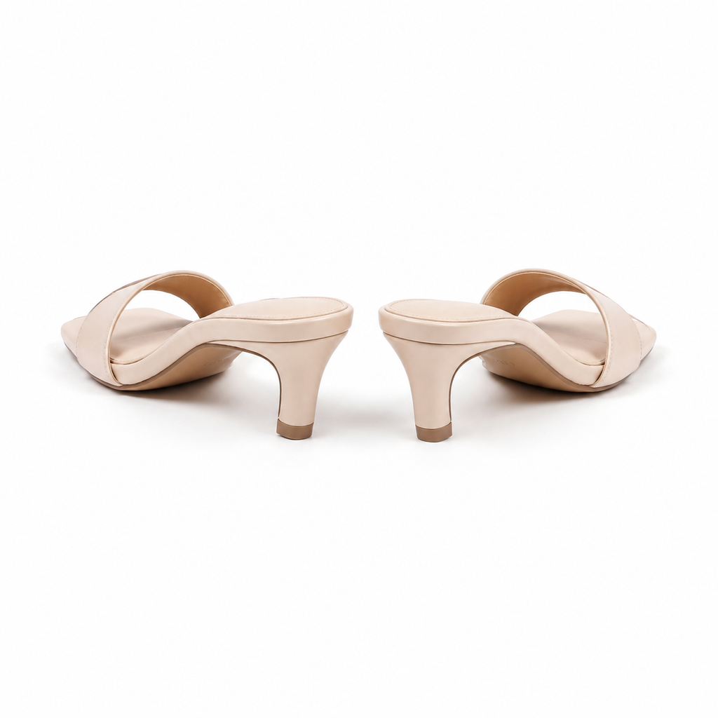 Warm Beige Women's Open-Toe Faux Leather Toe-Strap Heeled Sandals heel detail