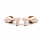 Warm Beige Women's Open-Toe Faux Leather Toe-Strap Heeled Sandals heel detail