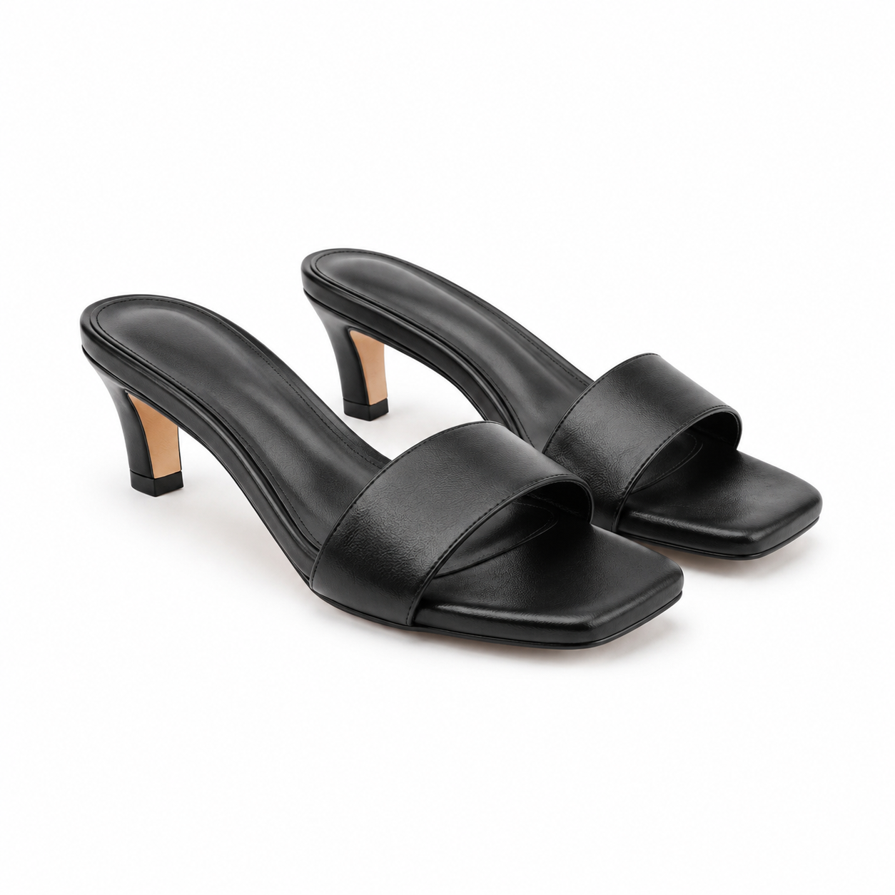 Deep Black Women's Open-Toe Faux Leather Toe-Strap Heeled Sandals