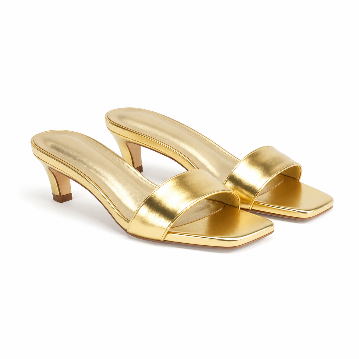 Warm Gold Women's Open-Toe Faux Leather Toe-Strap Heeled Sandals