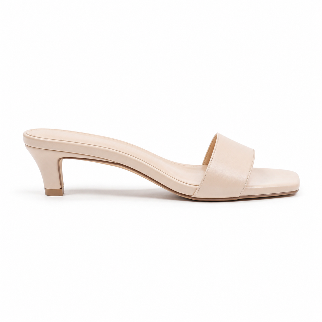 Warm Beige Women's Open-Toe Faux Leather Toe-Strap Heeled Sandals side view