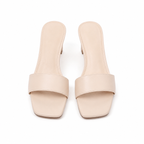 Warm Beige Women's Open-Toe Faux Leather Toe-Strap Heeled Sandals top view