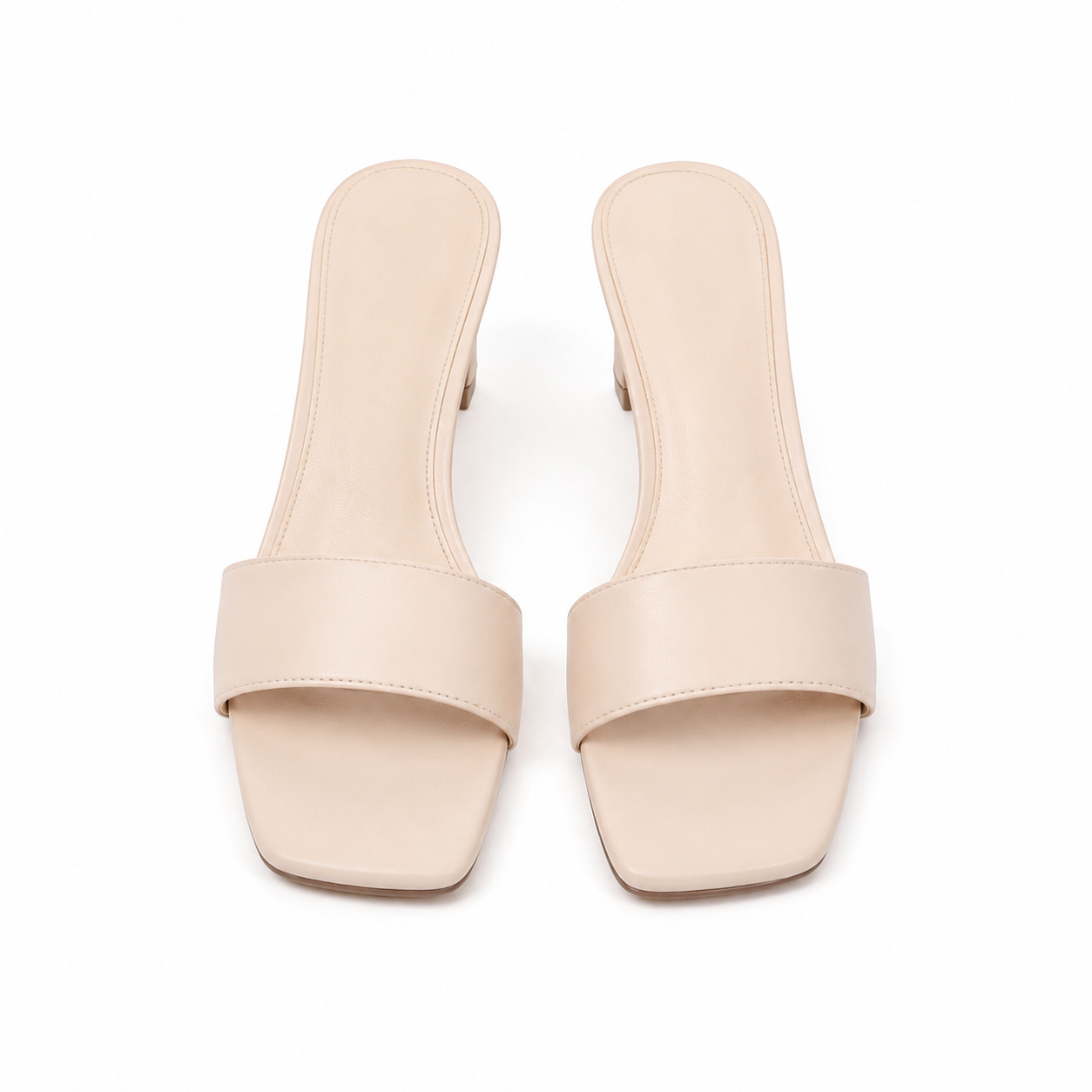 Warm Beige Women's Open-Toe Faux Leather Toe-Strap Heeled Sandals top view