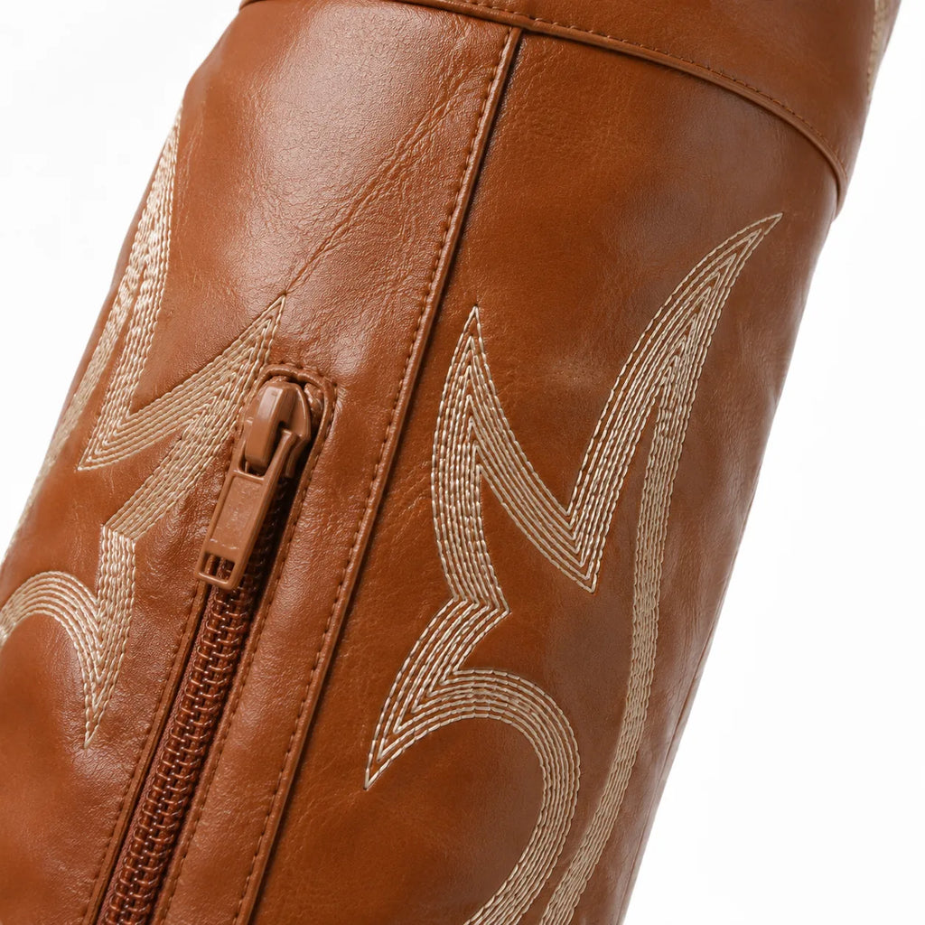 Rich Brown Varigotti Embroidered Sheepskin Boots close-up detail