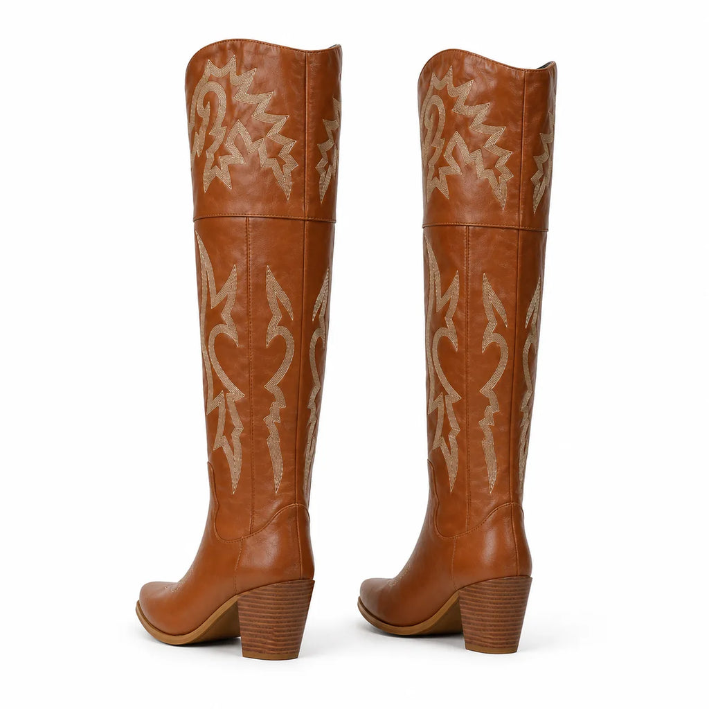 Rich Brown Varigotti Embroidered Sheepskin Boots heel detail