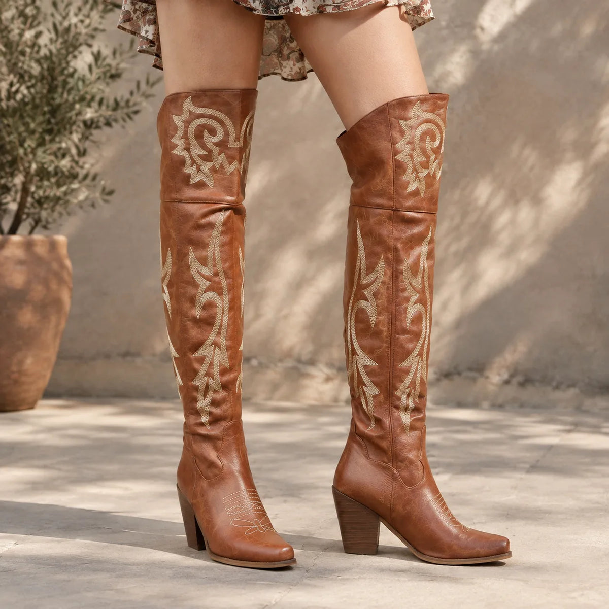Rich Brown Varigotti Embroidered Sheepskin Boots on-foot view