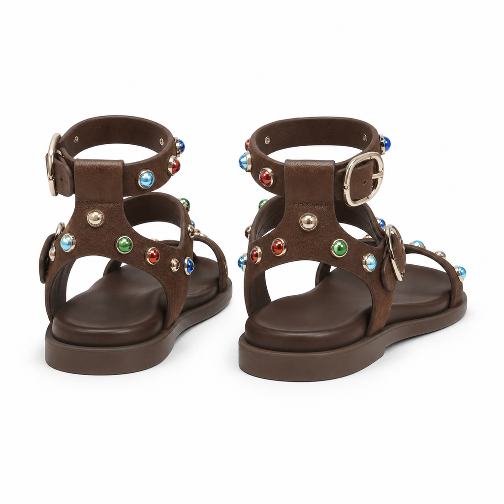 Rich Brown Women's Open-Toe Buckle Gladiator Sandals heel detail