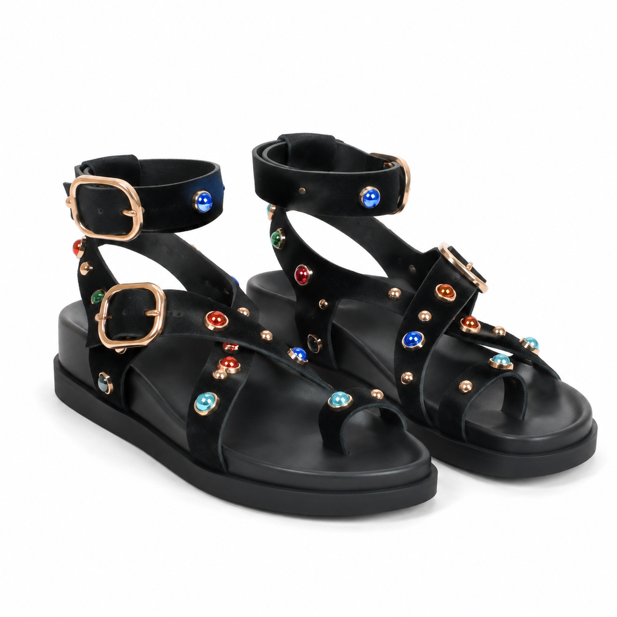 Deep Black 2 Women's Open-Toe Buckle Gladiator Sandals