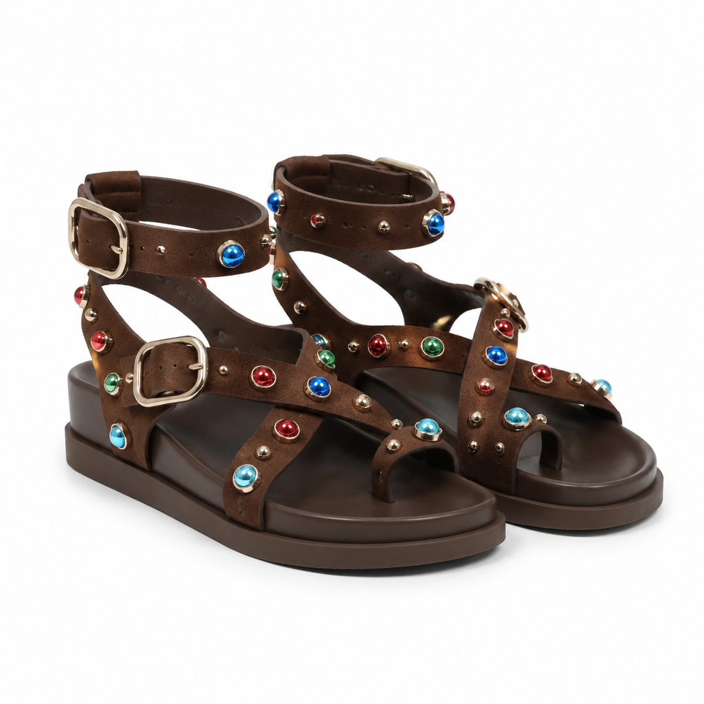Rich Brown Women's Open-Toe Buckle Gladiator Sandals