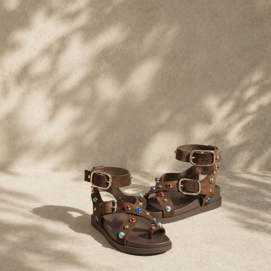 Rich Brown Women's Open-Toe Buckle Gladiator Sandals styled scene