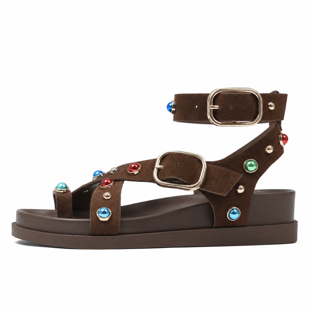 Rich Brown Women's Open-Toe Buckle Gladiator Sandals side view