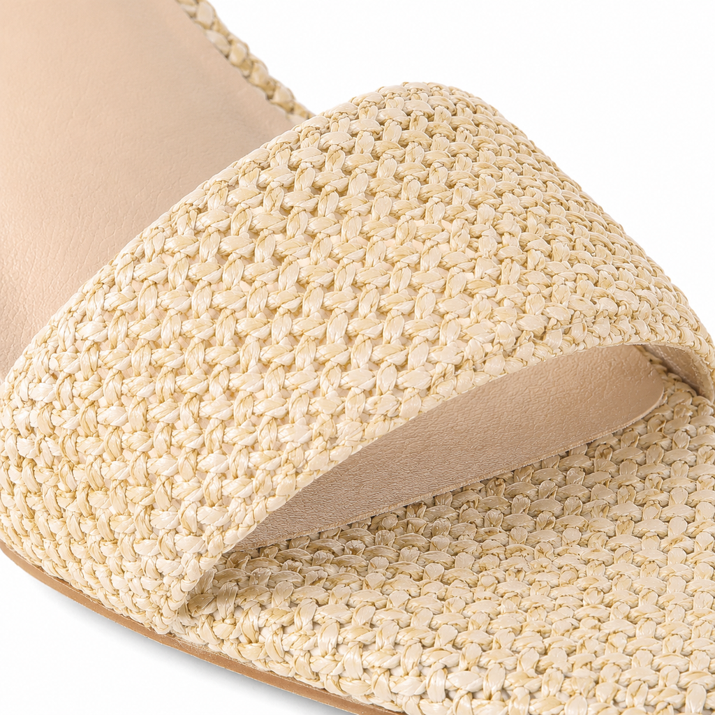 Apricot Straw Women's Open-Toe Mid-Heel Straw Toe-Strap Sandals close-up detail