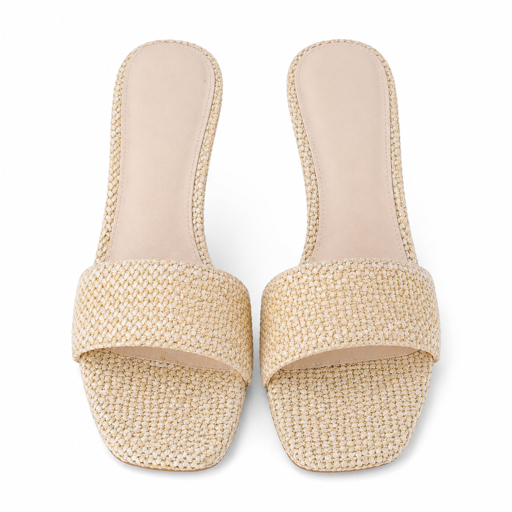 Apricot Straw Women's Open-Toe Mid-Heel Straw Toe-Strap Sandals top view
