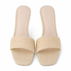 Apricot Straw Women's Open-Toe Mid-Heel Straw Toe-Strap Sandals top view
