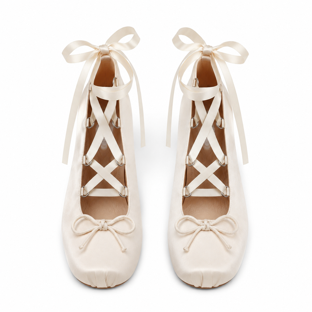 Soft Apricot Women's Square-Toe Block-Heel Satin Lace-Up Mary Jane Pumps top view