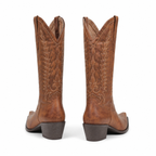 Rich Brown Women's Pointed-Toe Square-Heel Leather Knee-High Western Boots heel detail
