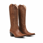 Rich Brown Women's Pointed-Toe Square-Heel Leather Knee-High Western Boots