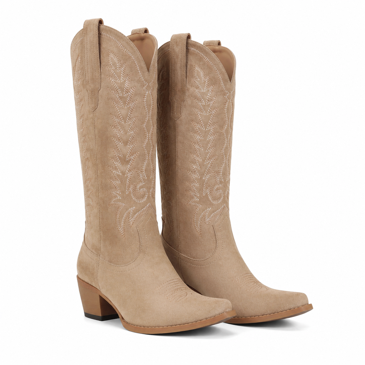 Warm Camel Women's Pointed-Toe Square-Heel Leather Knee-High Western Boots