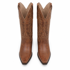 Rich Brown Women's Pointed-Toe Square-Heel Leather Knee-High Western Boots top view
