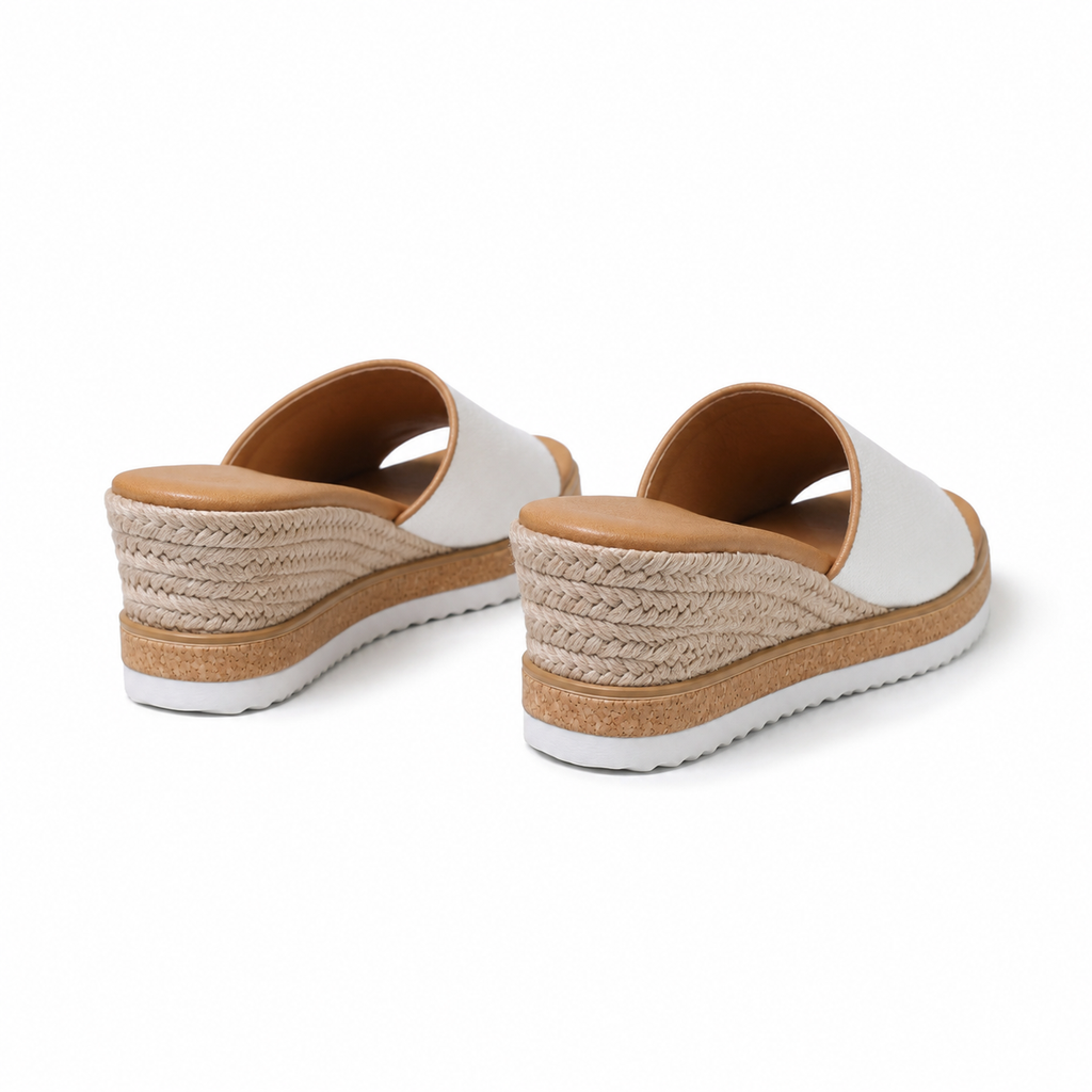 Cream Ivory Women's Open-Toe Wedge-Heel Canvas Slip-On Platform Sandals heel detail