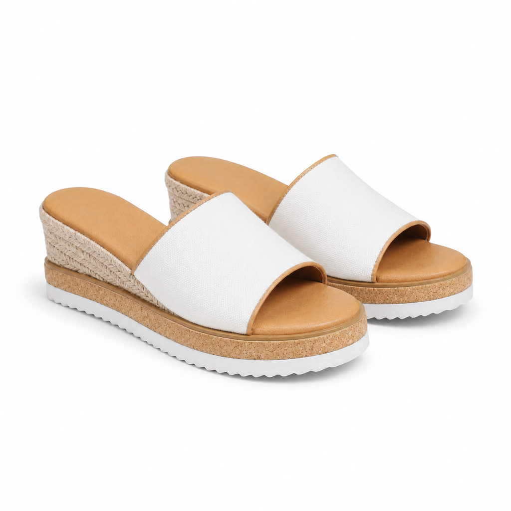 Cream Ivory Women's Open-Toe Wedge-Heel Canvas Slip-On Platform Sandals