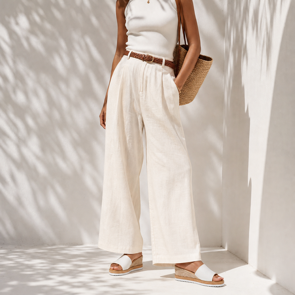 Cream Ivory Women's Open-Toe Wedge-Heel Canvas Slip-On Platform Sandals lifestyle scene