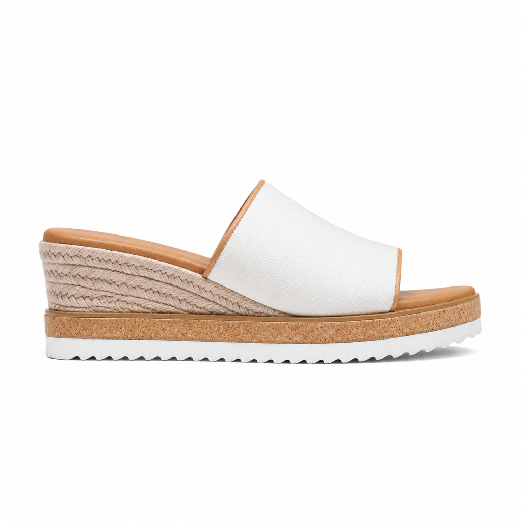Cream Ivory Women's Open-Toe Wedge-Heel Canvas Slip-On Platform Sandals side view