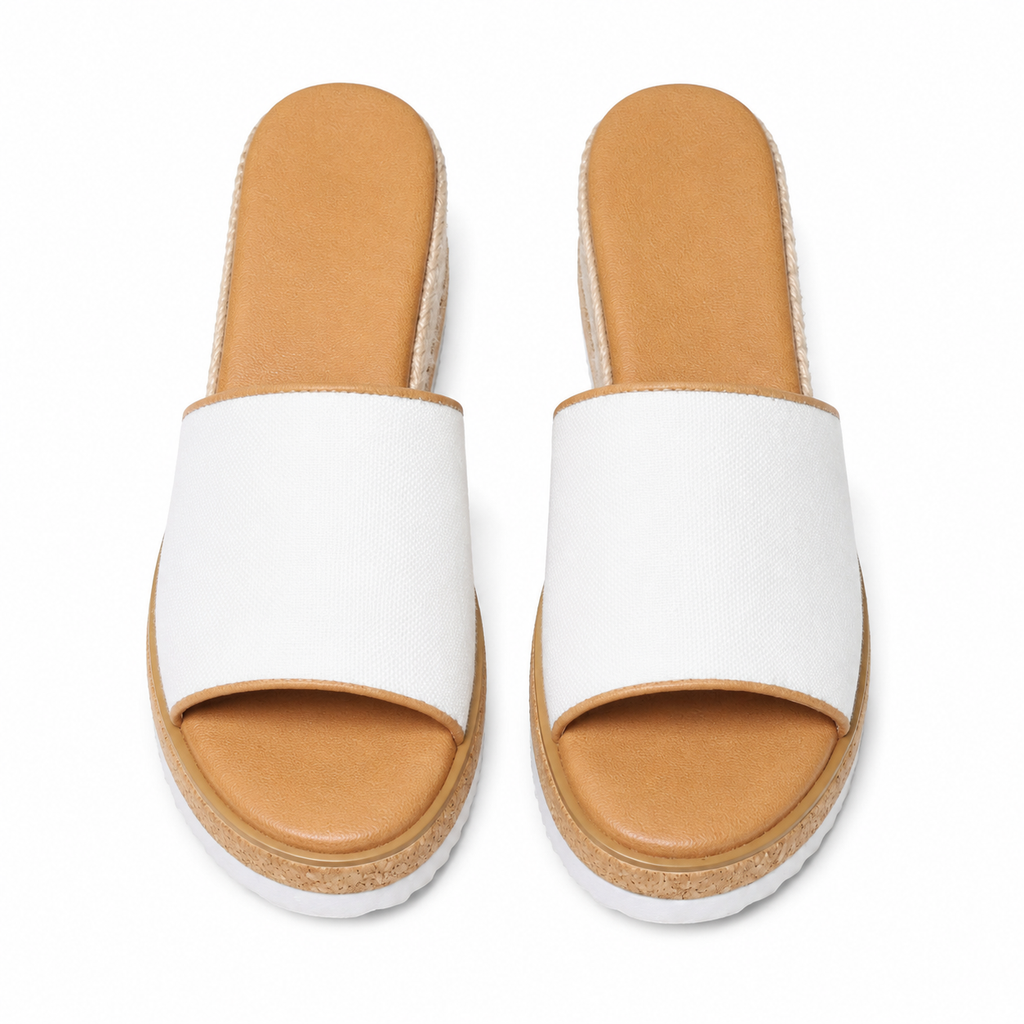 Cream Ivory Women's Open-Toe Wedge-Heel Canvas Slip-On Platform Sandals top view