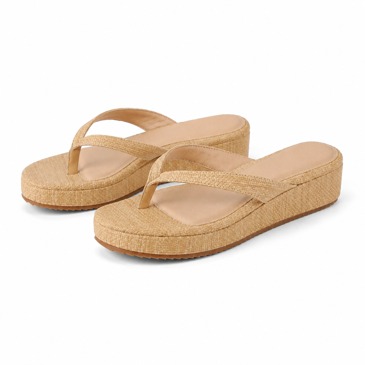 Brown Straw 2 Women's Open-Toe Platform-Wedge Slip-On Thong Sandals