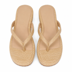 Brown Straw 2 Women's Open-Toe Platform-Wedge Slip-On Thong Sandals top view