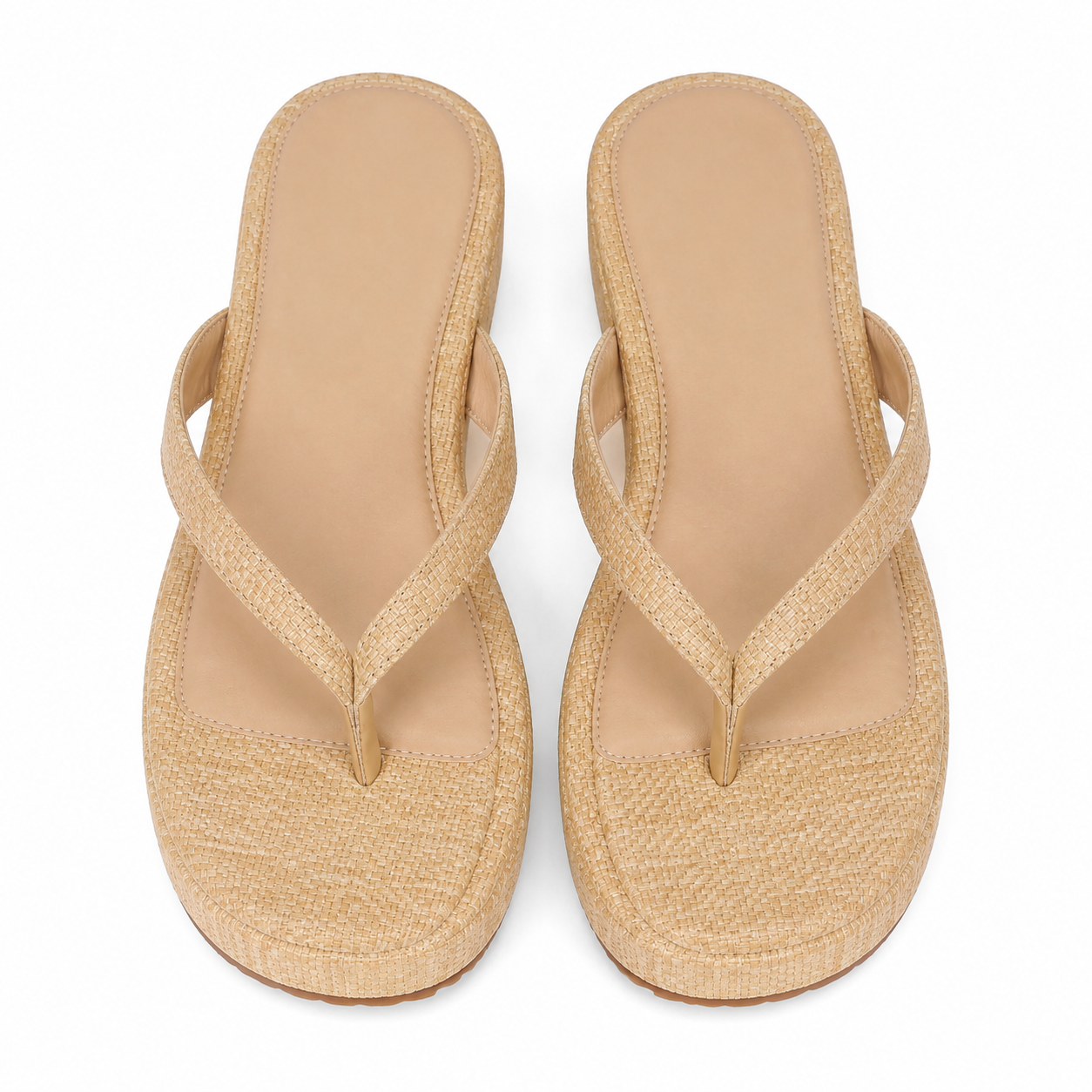 Brown Straw 2 Women's Open-Toe Platform-Wedge Slip-On Thong Sandals top view