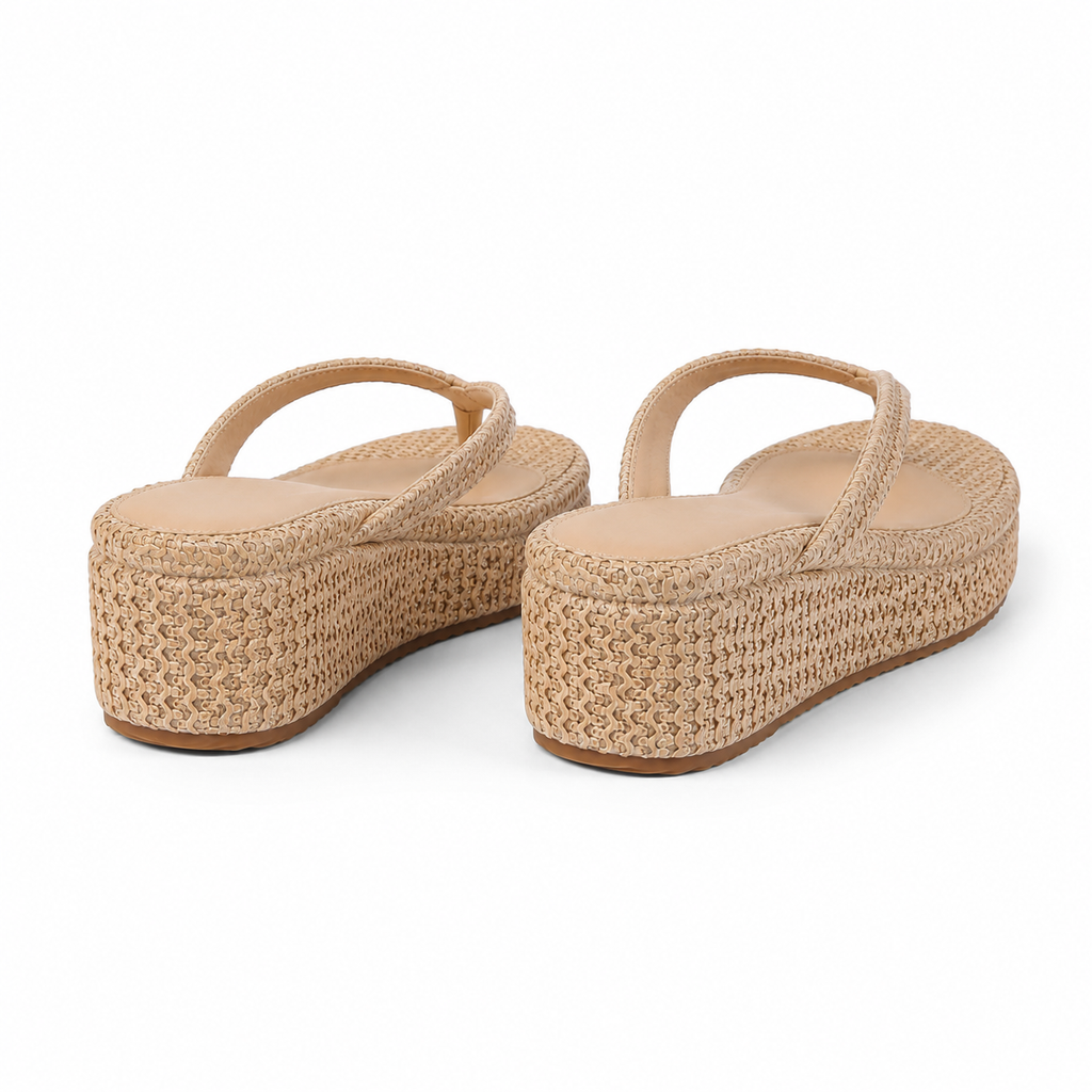 Brown Straw Women's Open-Toe Platform-Wedge Slip-On Thong Sandals heel detail