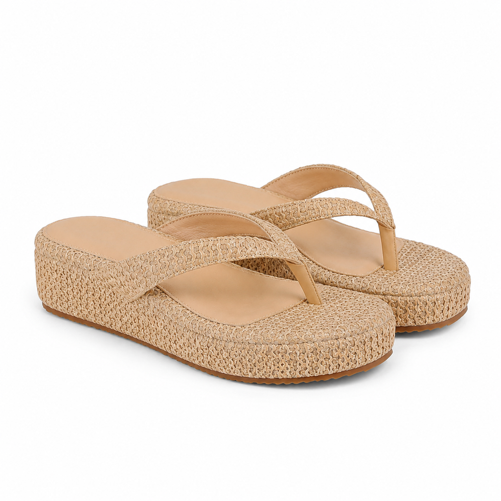 Brown Straw Women's Open-Toe Platform-Wedge Slip-On Thong Sandals