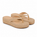 Brown Straw Women's Open-Toe Platform-Wedge Slip-On Thong Sandals