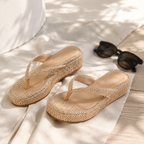 Brown Straw Women's Open-Toe Platform-Wedge Slip-On Thong Sandals styled scene