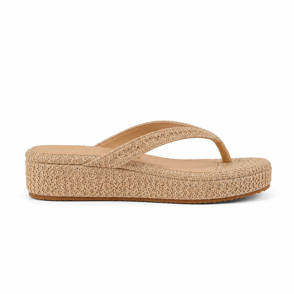 Brown Straw Women's Open-Toe Platform-Wedge Slip-On Thong Sandals side view
