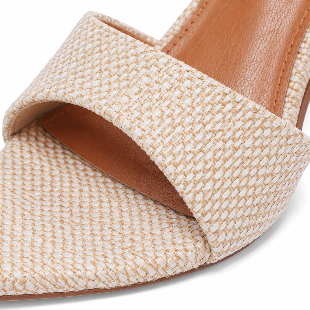 Woven Women's Pointed-Toe Thin-Heel Leather Slide Slippers close-up detail