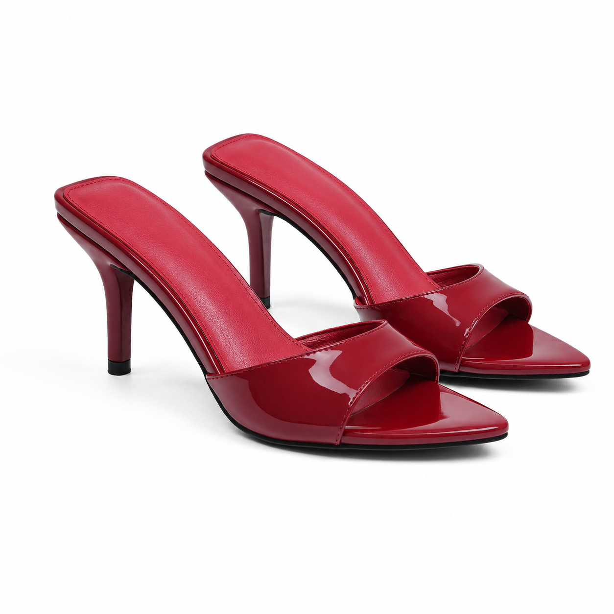 Deep Wine Women's Pointed-Toe Thin-Heel Leather Slide Slippers
