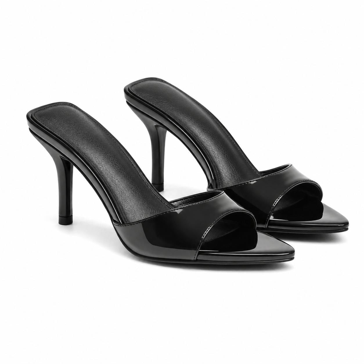 Deep Black 2 Women's Pointed-Toe Thin-Heel Leather Slide Slippers
