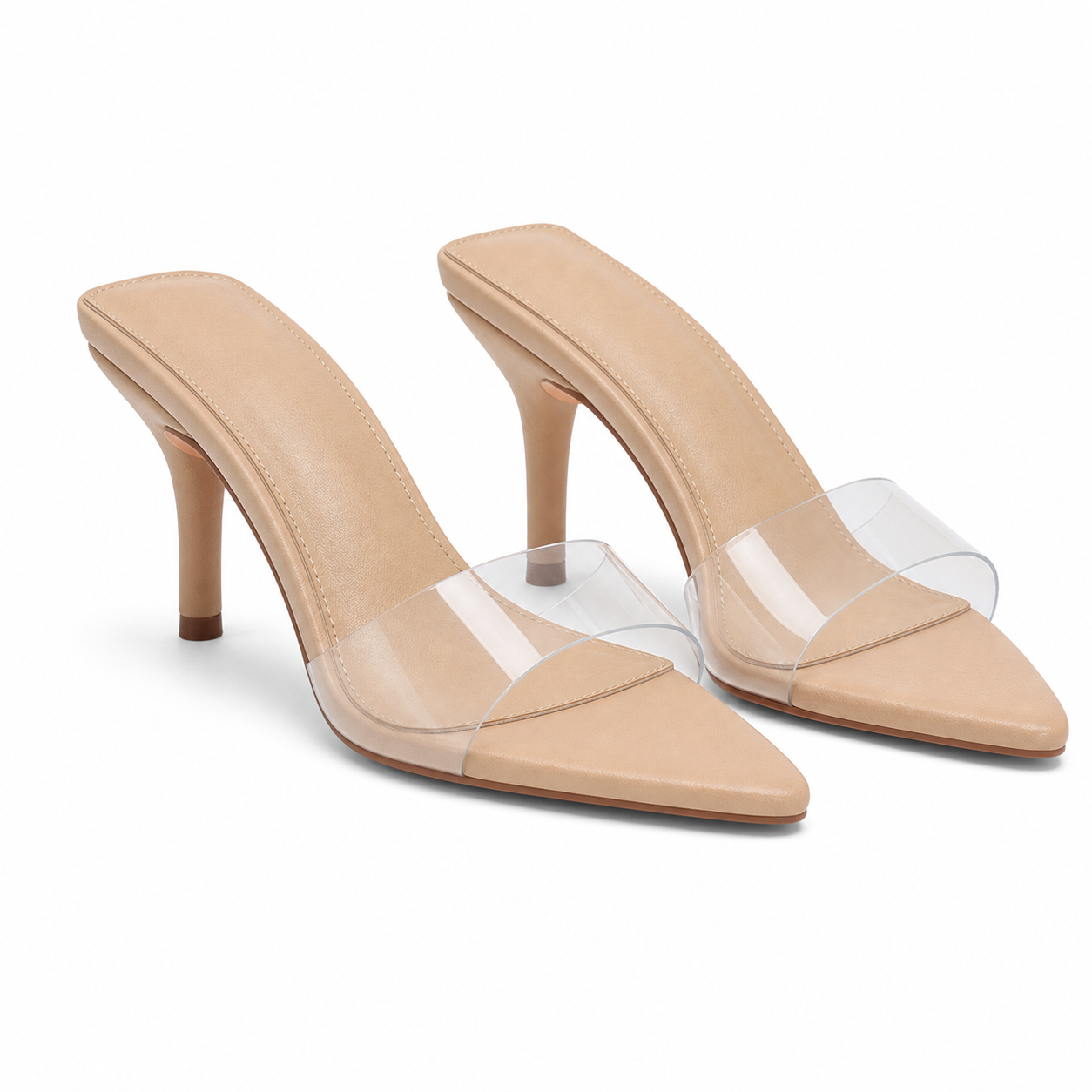Clear Women's Pointed-Toe Thin-Heel Leather Slide Slippers