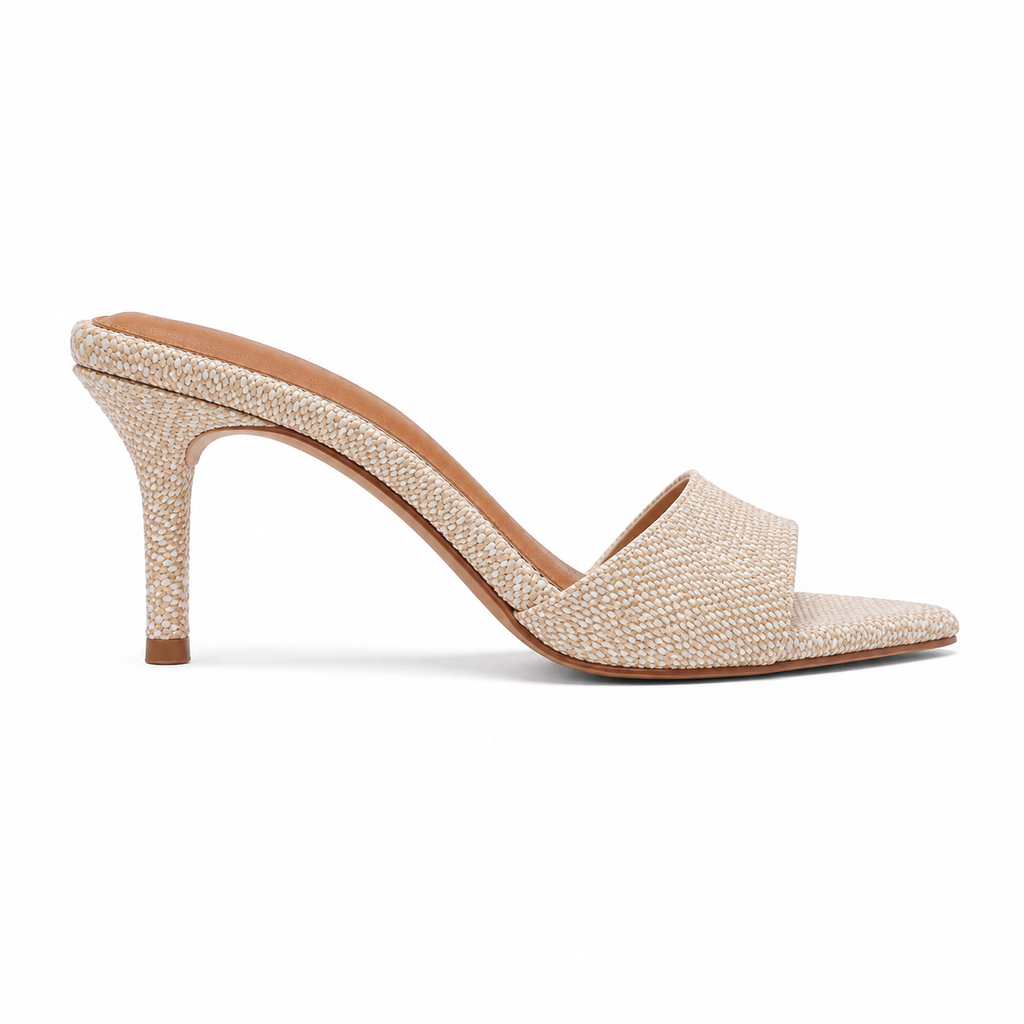 Woven Women's Pointed-Toe Thin-Heel Leather Slide Slippers side view