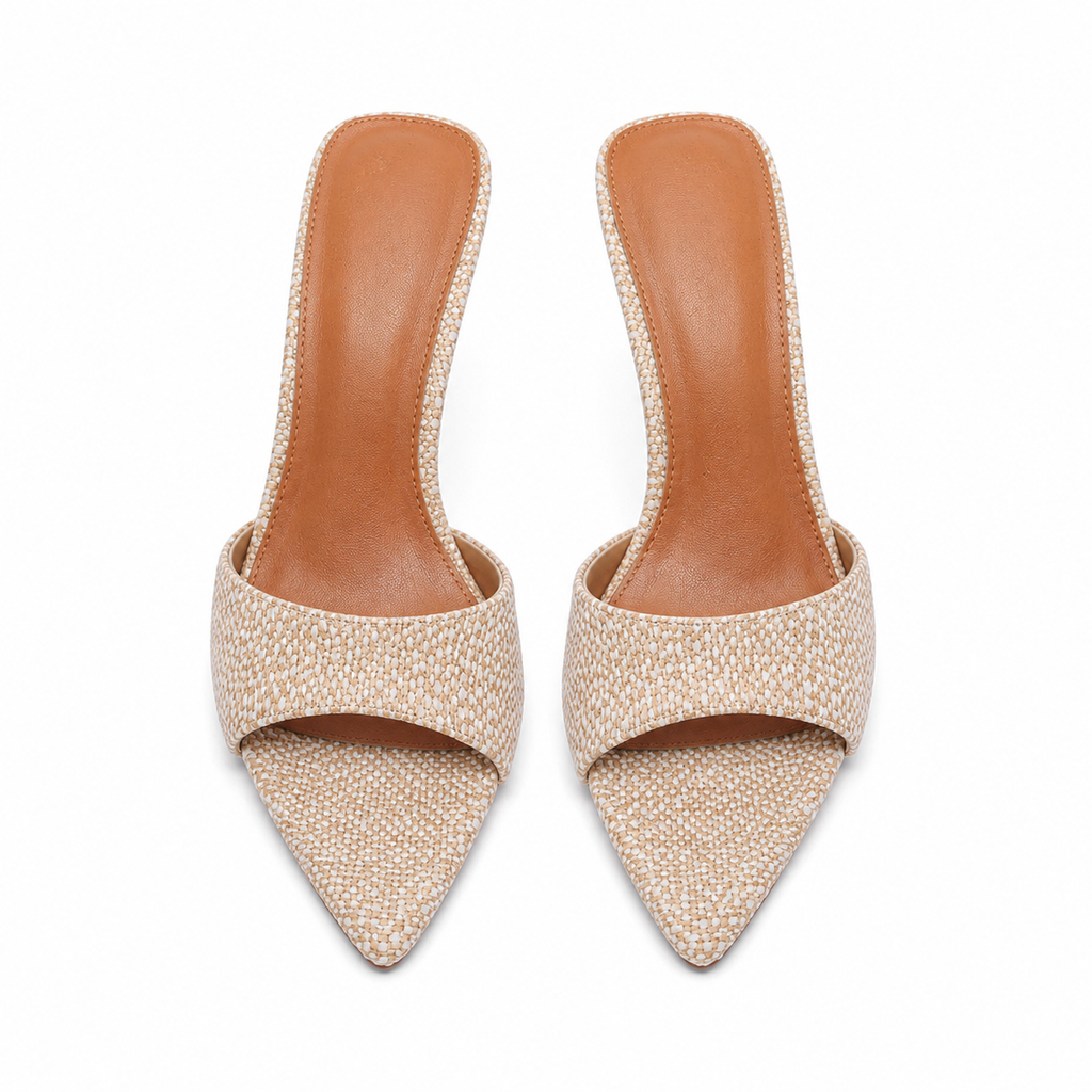 Woven Women's Pointed-Toe Thin-Heel Leather Slide Slippers top view