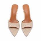 Woven Women's Pointed-Toe Thin-Heel Leather Slide Slippers top view