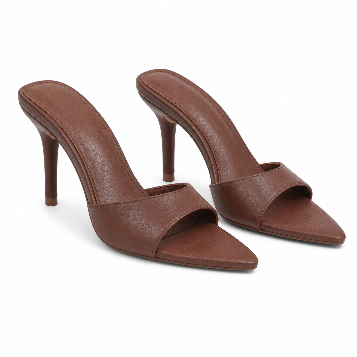 Rich Brown Women's Pointed-Toe Thin-Heel Leather Slide Slippers