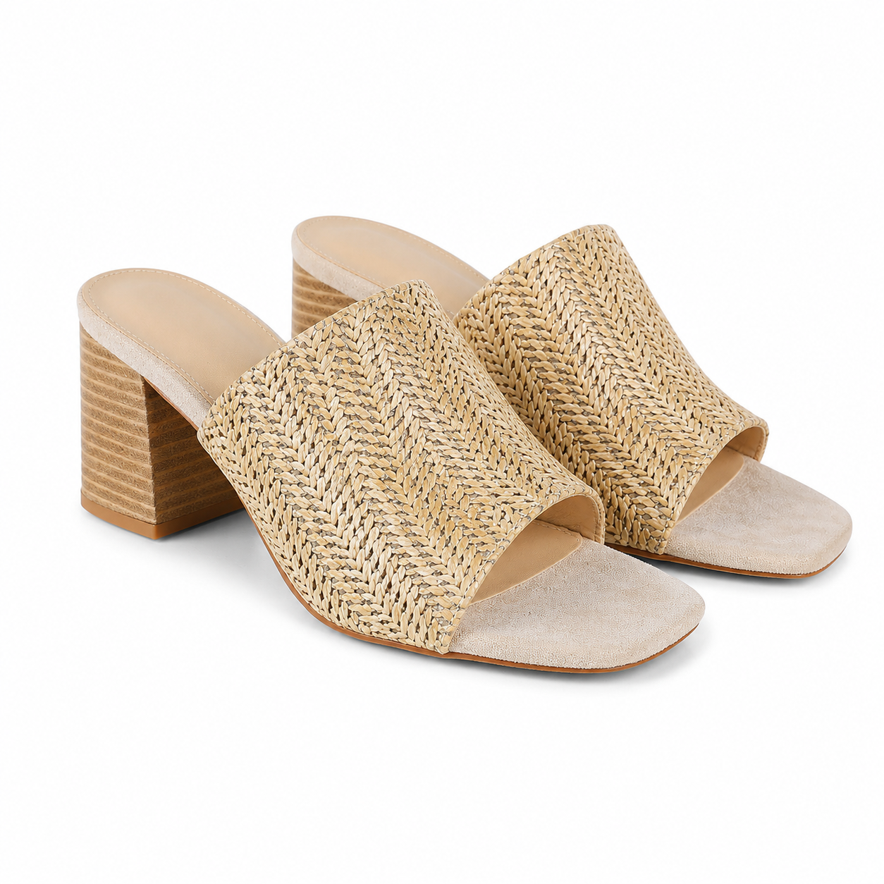 Apricot Straw Women's Open-Toe Square-Heel Straw Slip-On Sandals